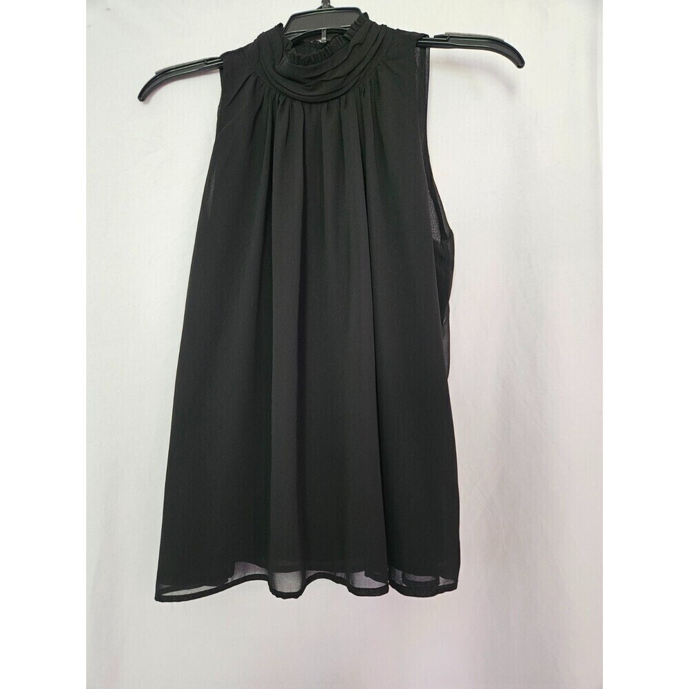 BLVD Tank Top Small S Black High‎ Neck Sleeveless Loose Chiffon